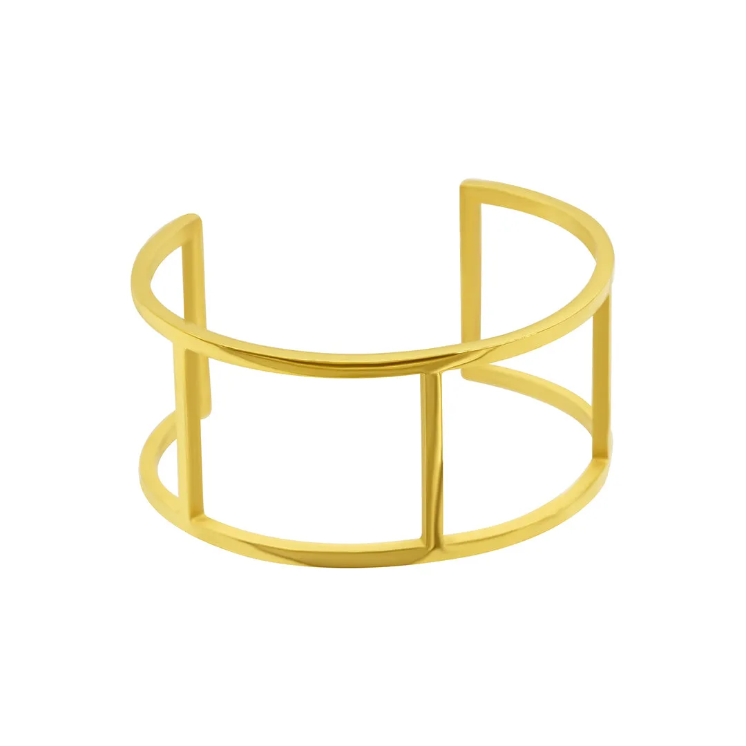 Tarnish Resistant 14K Gold Plated Stainless Steel Double Row Cuff Bracelet