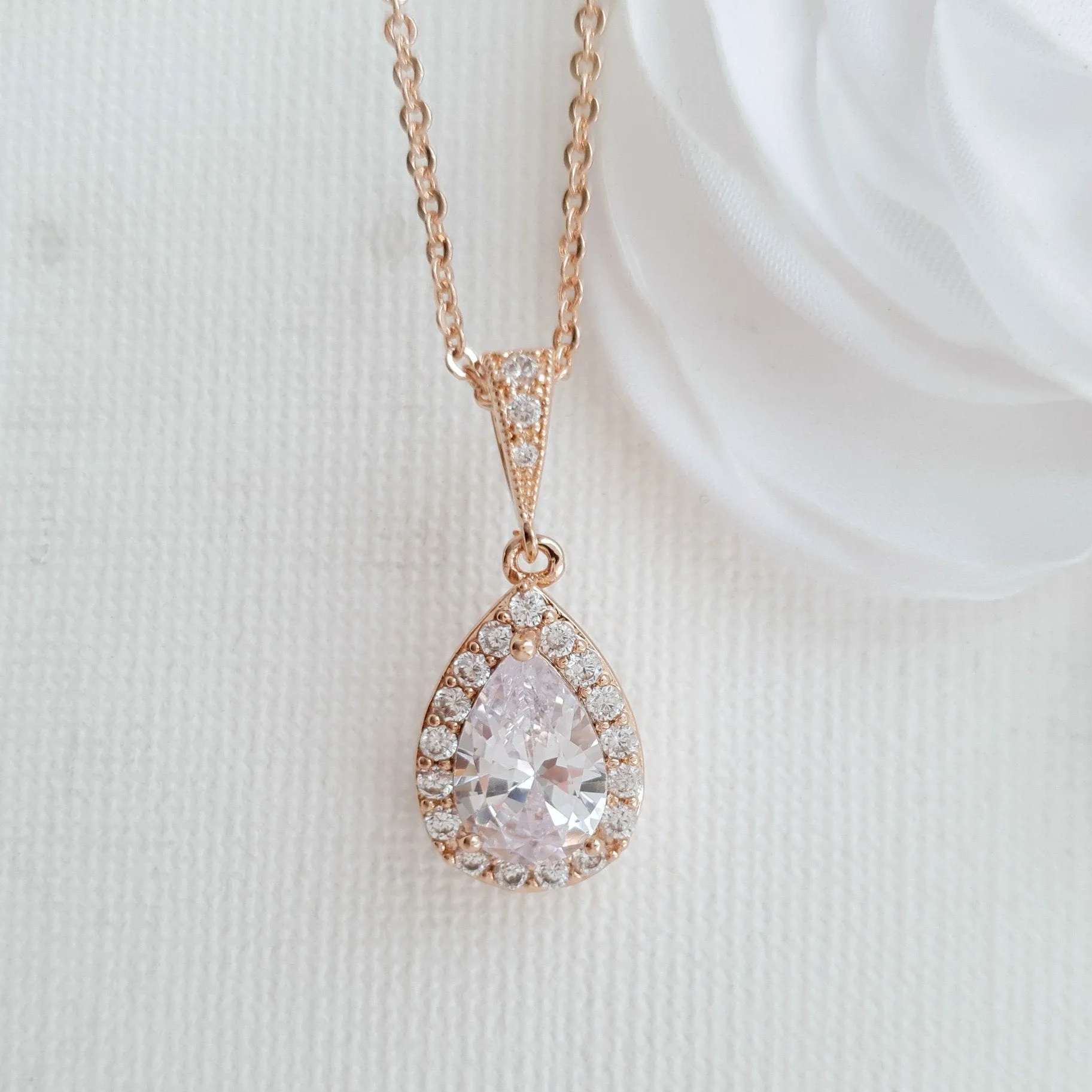 Teardrop Bridal & Bridesmaids Pendant Necklace-Emma