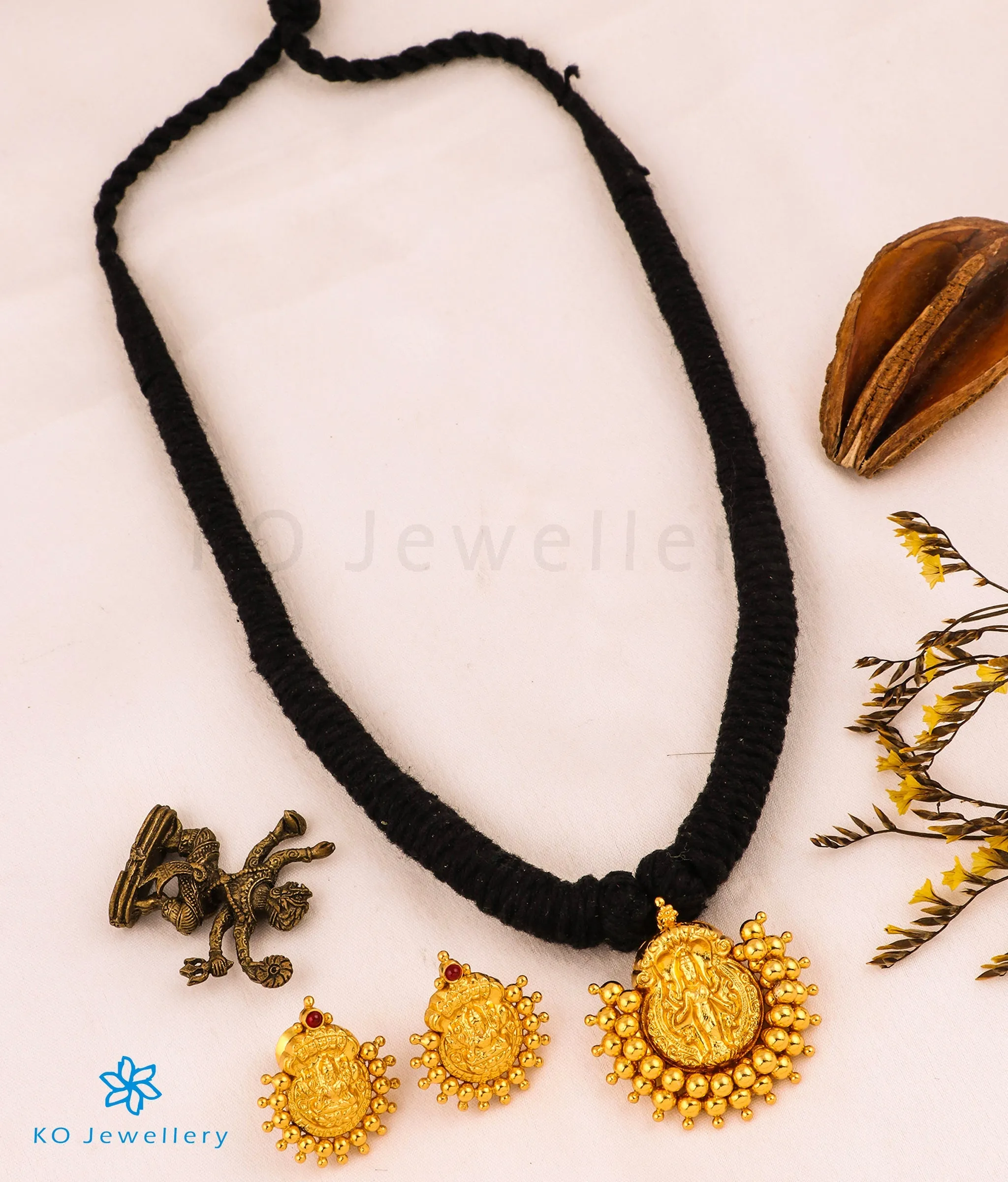 The Ameya Silver Lakshmi Thread Necklace (Black)