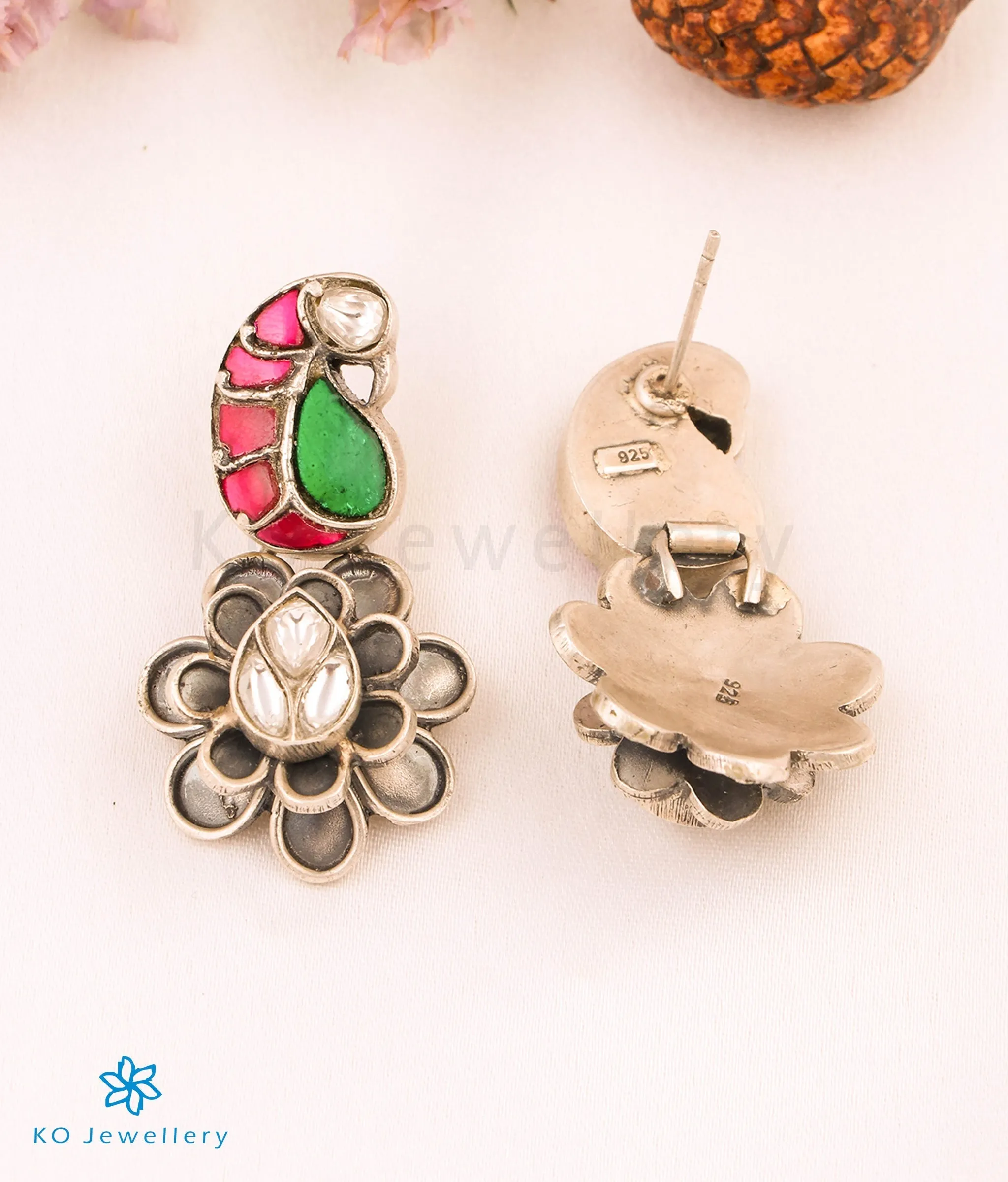 The Vidita Silver Peacock Kundan Earrings