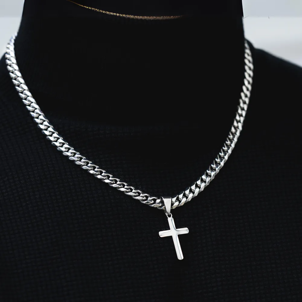 Thick Silver Cross Choker Chain