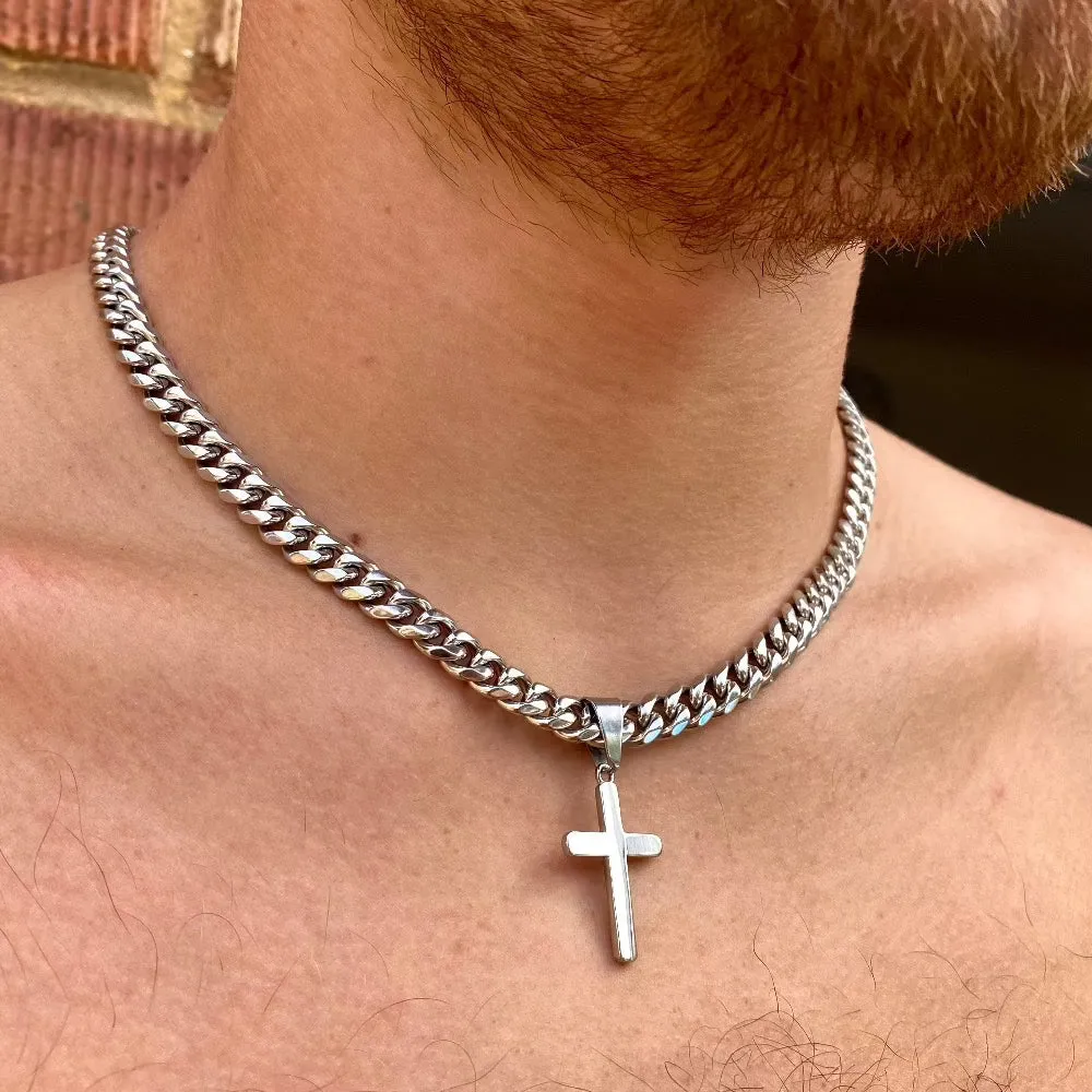 Thick Silver Cross Choker Chain