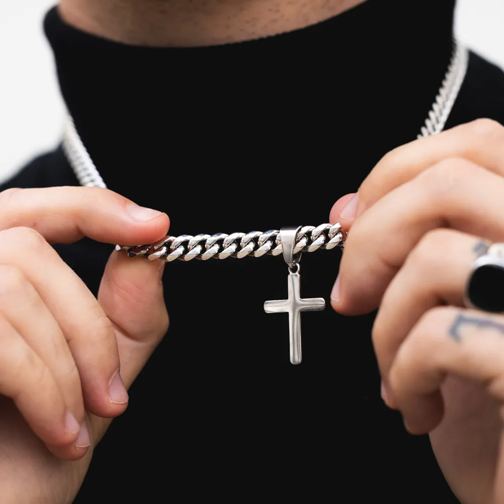 Thick Silver Cross Choker Chain