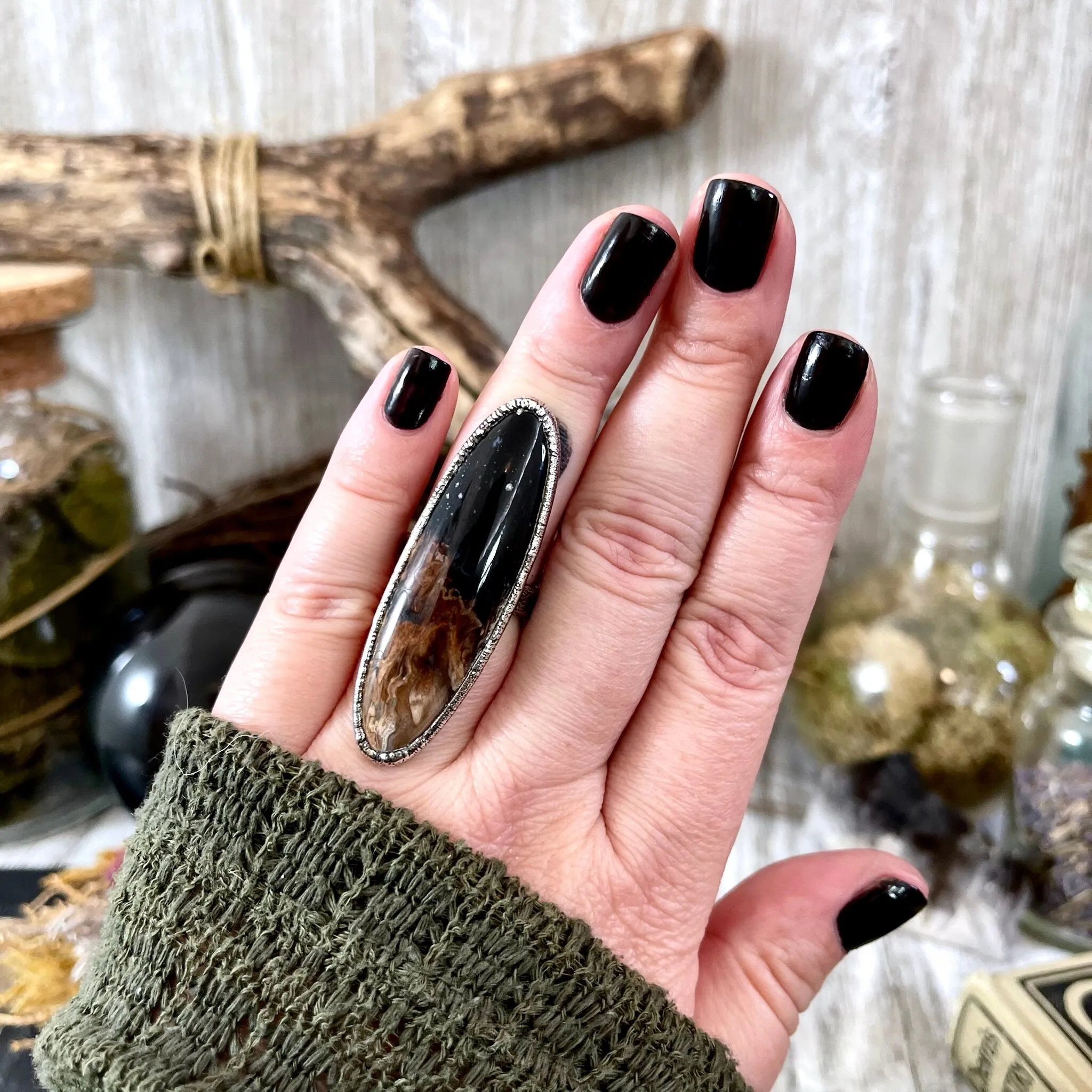 Unique Size 7 Large Fossilized Palm Root Statement Ring in Fine Silver / Foxlark Collection - One of a Kind