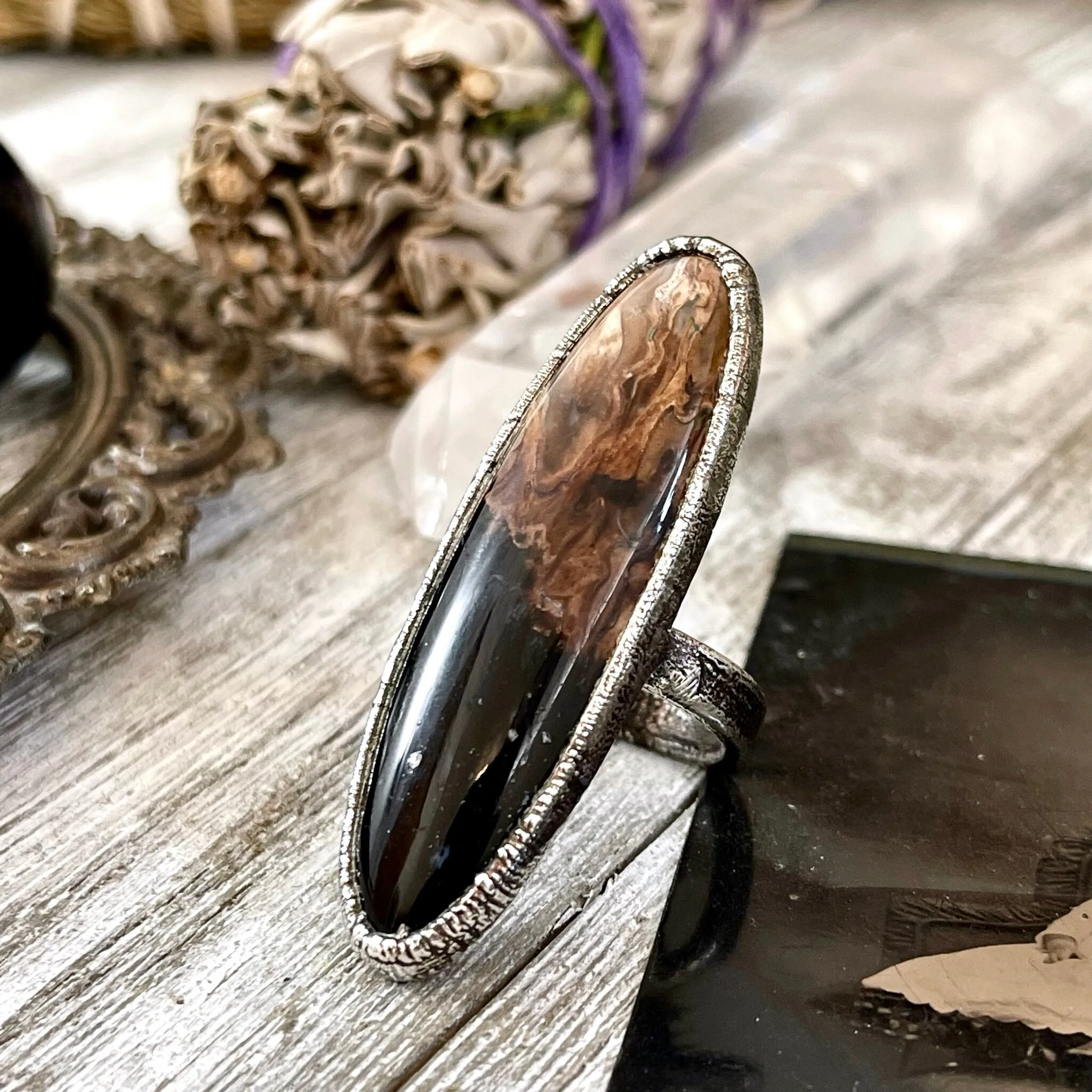 Unique Size 7 Large Fossilized Palm Root Statement Ring in Fine Silver / Foxlark Collection - One of a Kind