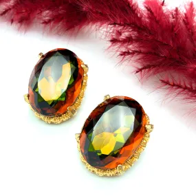 【USA輸入】ヴィンテージ トパーズ オリーブ ゴールド ストーン イヤリング/Vintage Topaz Olive Gold Stones Clip On Earrings