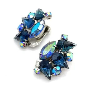 【USA輸入】ヴィンテージ  ブルー オーロラ ラインストーン イヤリング/Vintage Blue Aurora Rhinestone Clip On Earrings