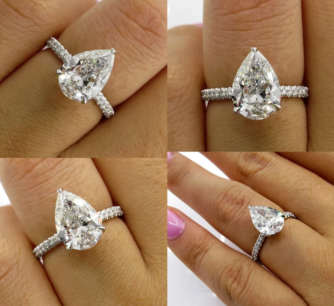 Vintage GIA 2.50ctw PEAR Shaped Diamond Pave Solitaire 14K WG Engagement Wedding Ring