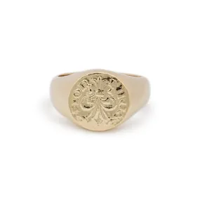 Vintage Torrini 14K Yellow Gold Fiorino Florentine Chevaglier Cocktail Signet Ring