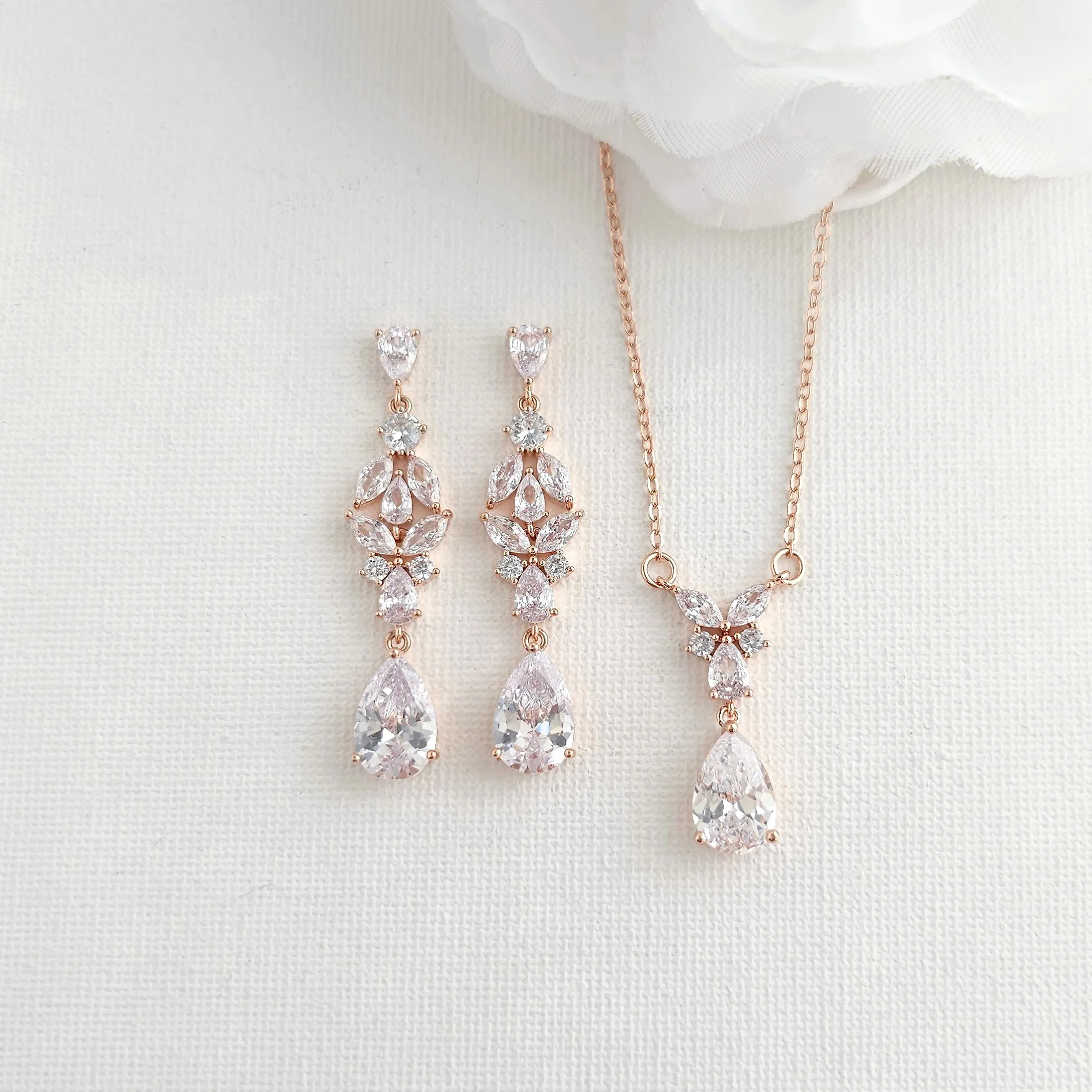 Wedding Jewelry Set in Rose Gold for Brides-Anne