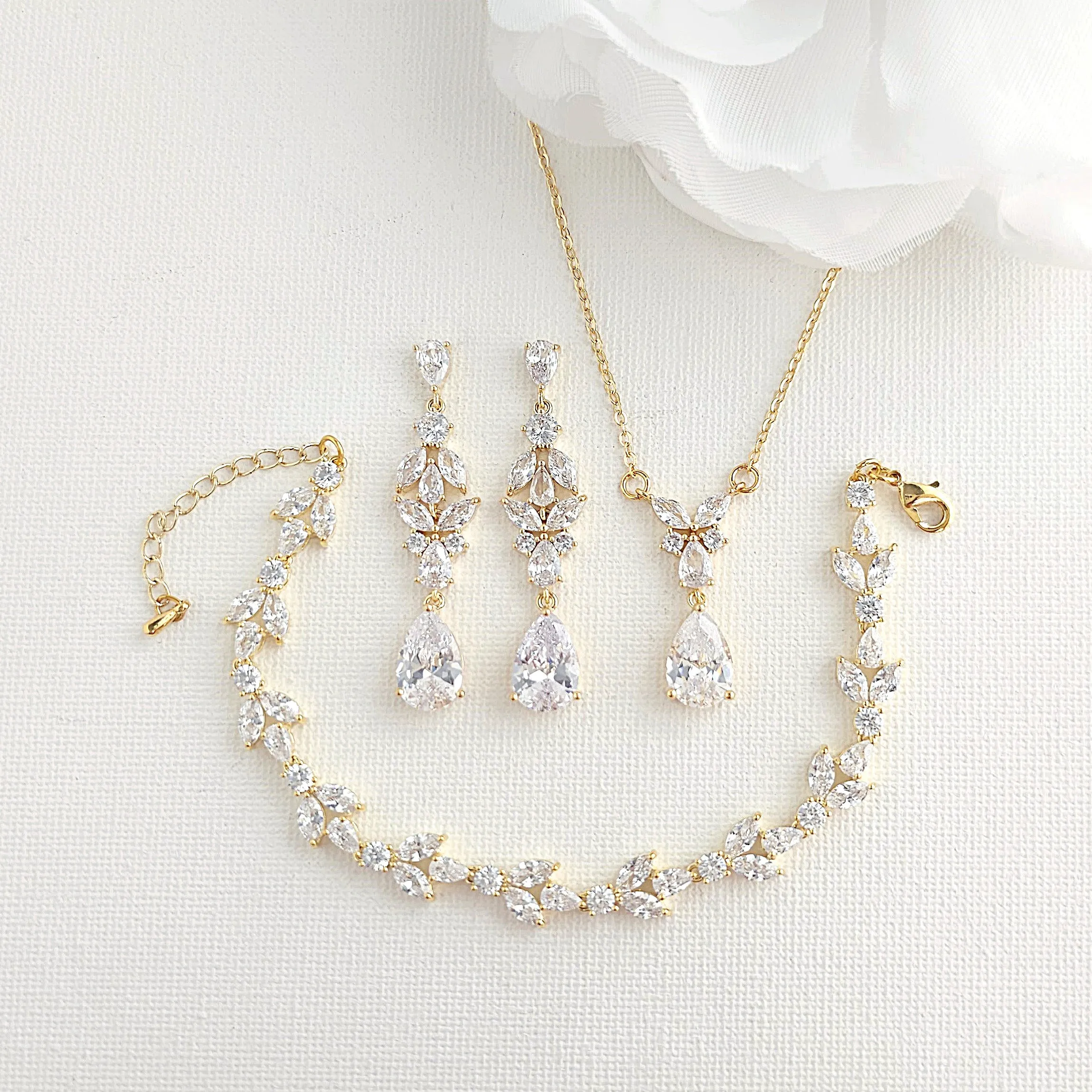 Wedding Jewelry Set in Rose Gold for Brides-Anne