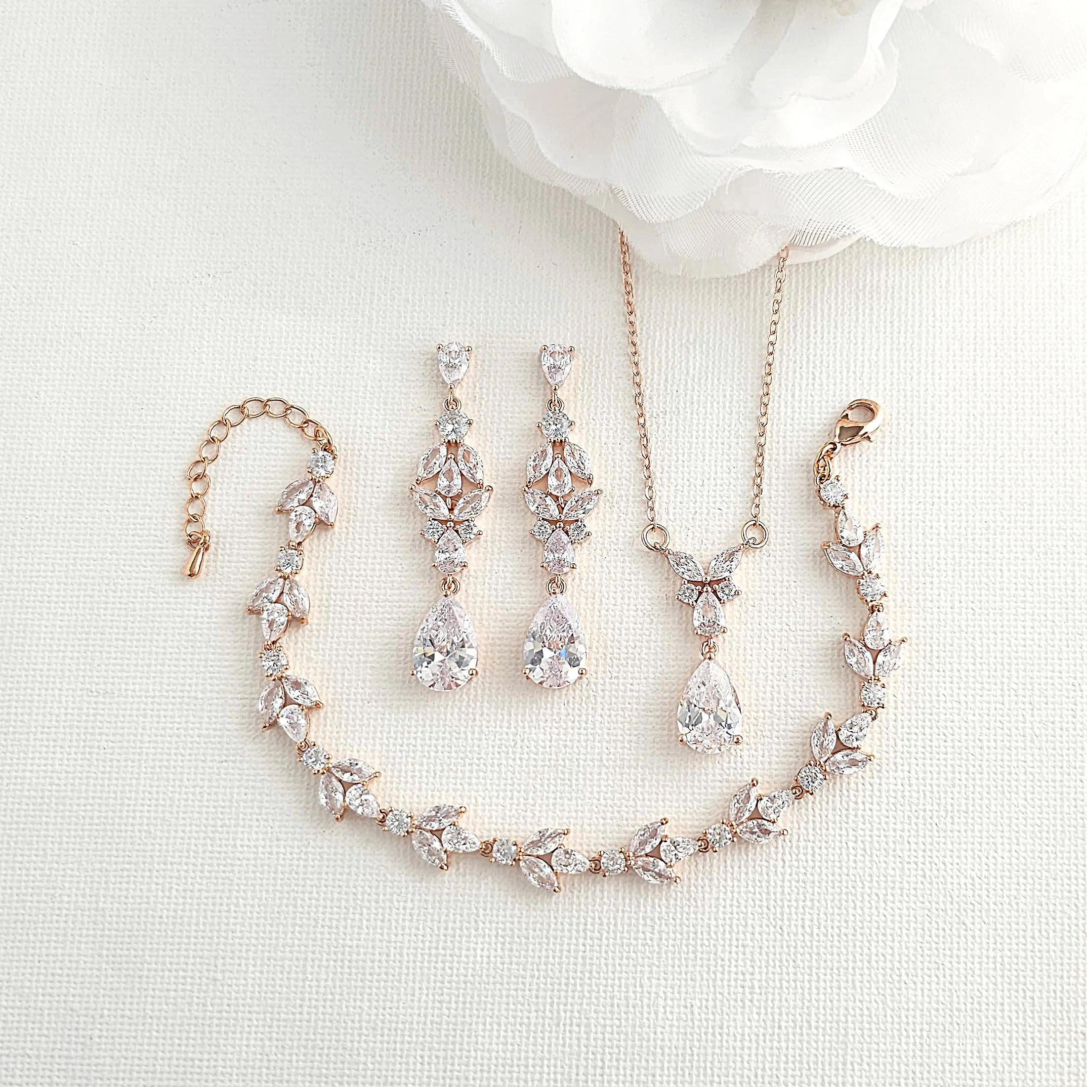 Wedding Jewelry Set in Rose Gold for Brides-Anne