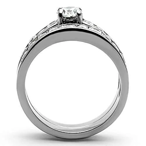 WildKlass Stainless Steel Wedding Ring High Polished (no Plating) Women AAA Grade CZ Clear