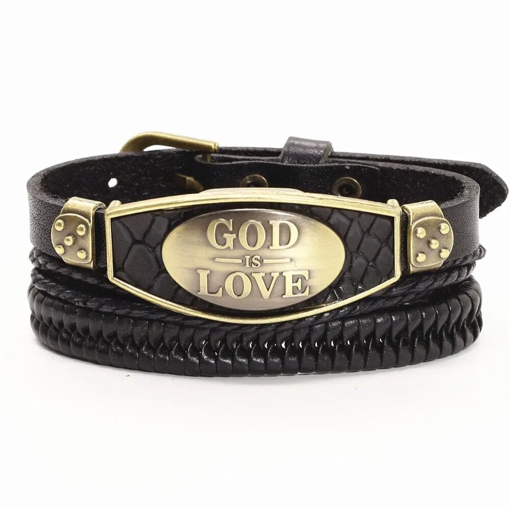 WWJD JOHN 3:16 Charm Men Genuine Leather Bracelet